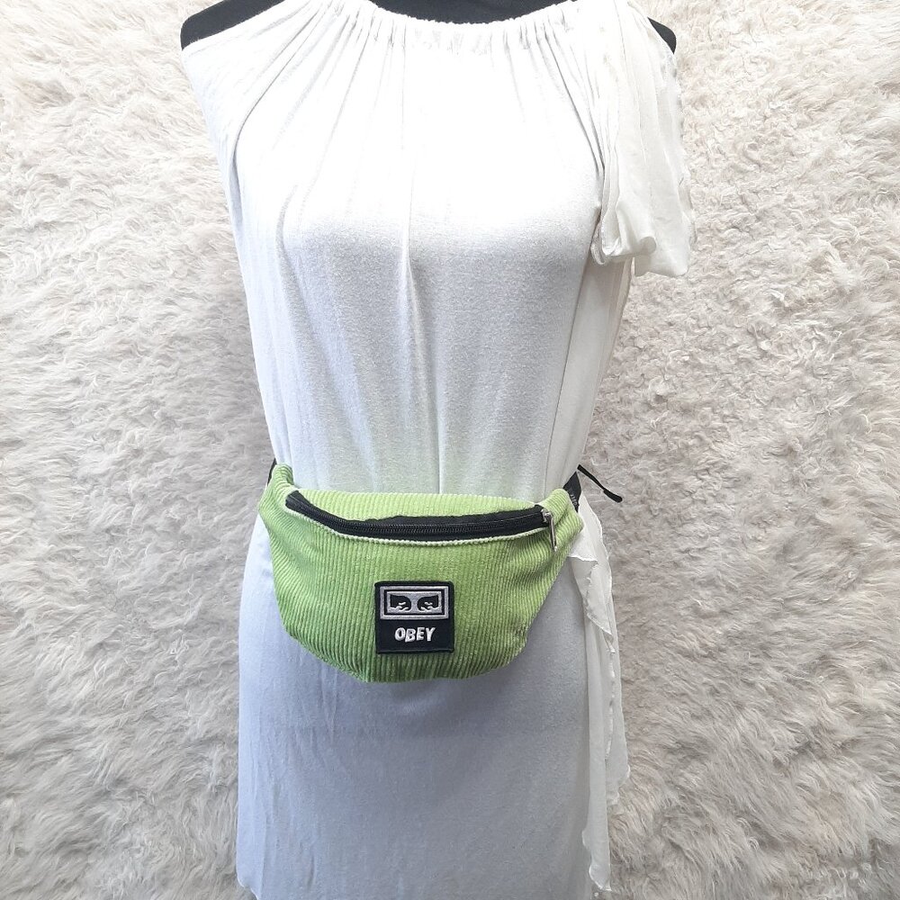 OBEY Green Corduroy Waisted Hip Fanny Bag
